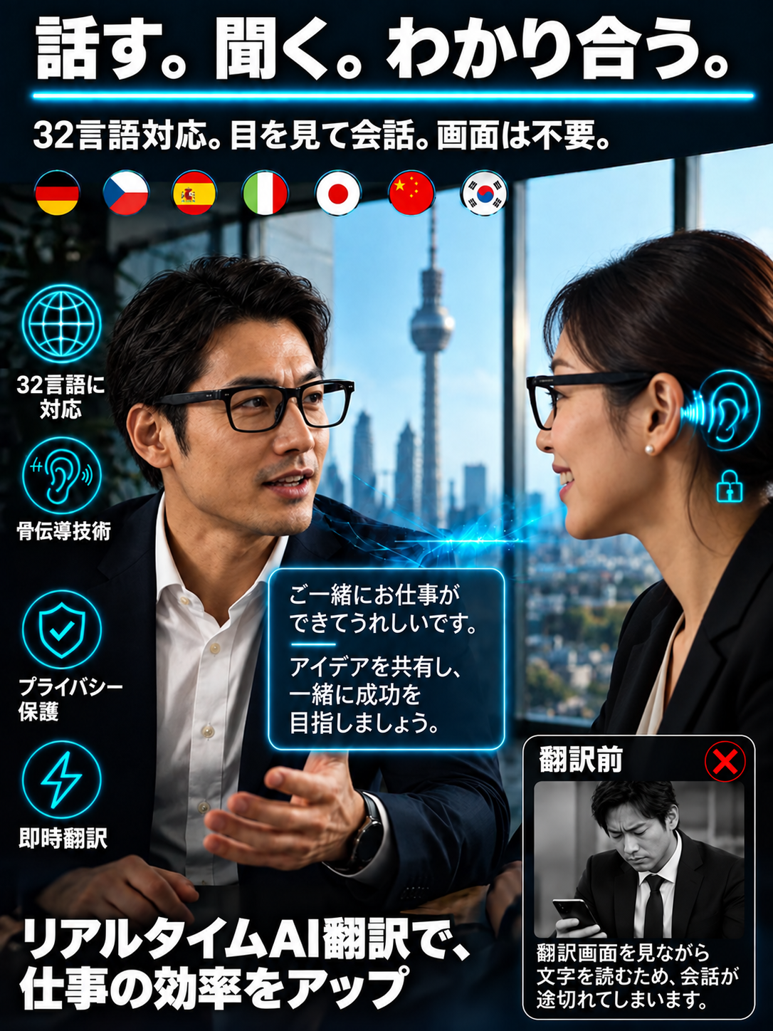 💌ズーム機能、調光レンズ、人工知能を用いたリアルタイム翻訳機能を備えたスマートグラス📌7